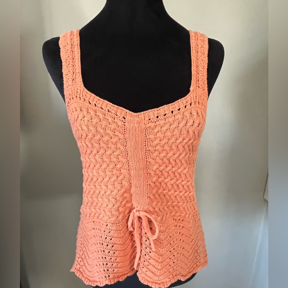 Sincerely Jules Crochet Crop Tank Top XL Boho Festival Knit Sleeveless peach